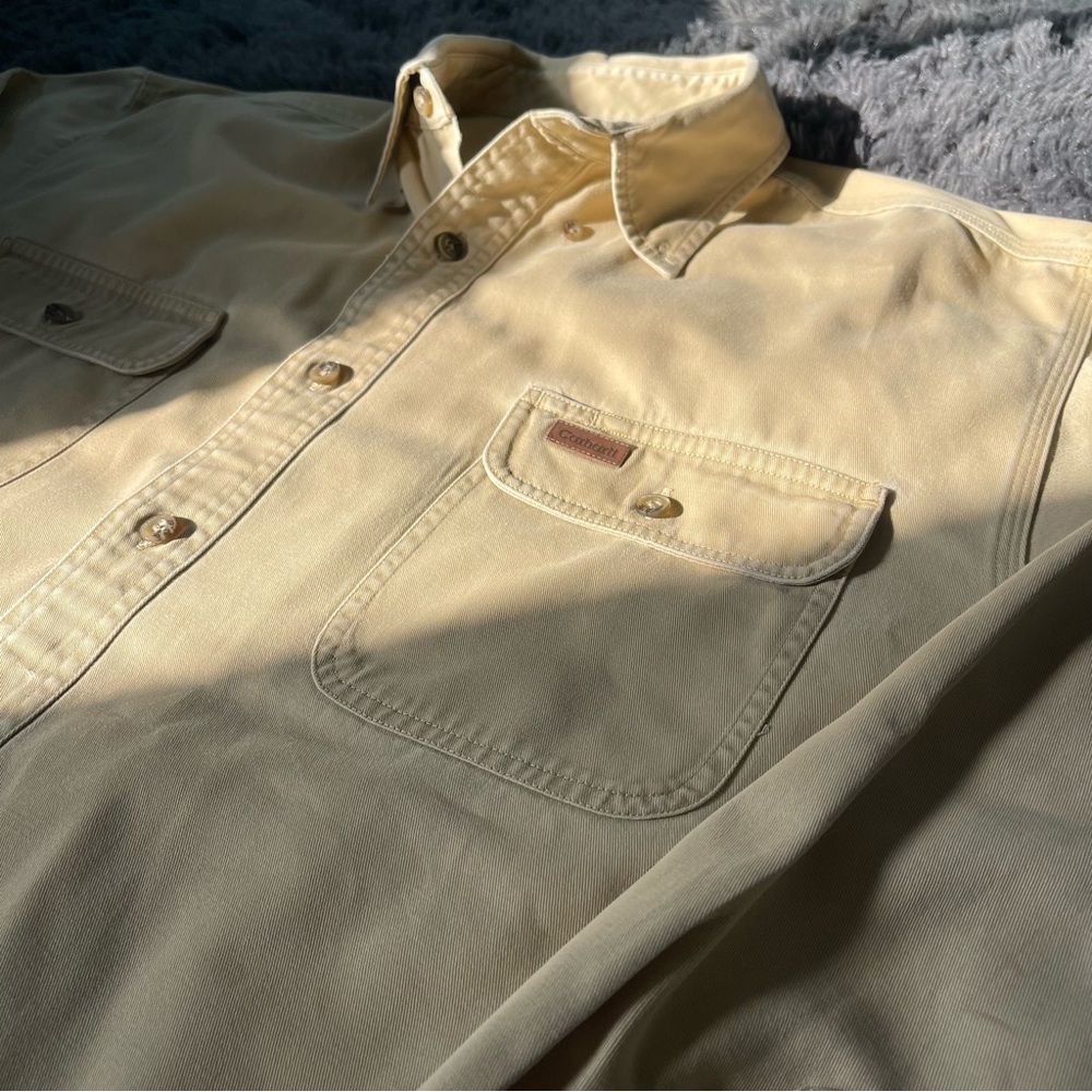 Carhartt Tan Button-Up Long Sleeve Shirt Tall & Baggy 100% Cotton